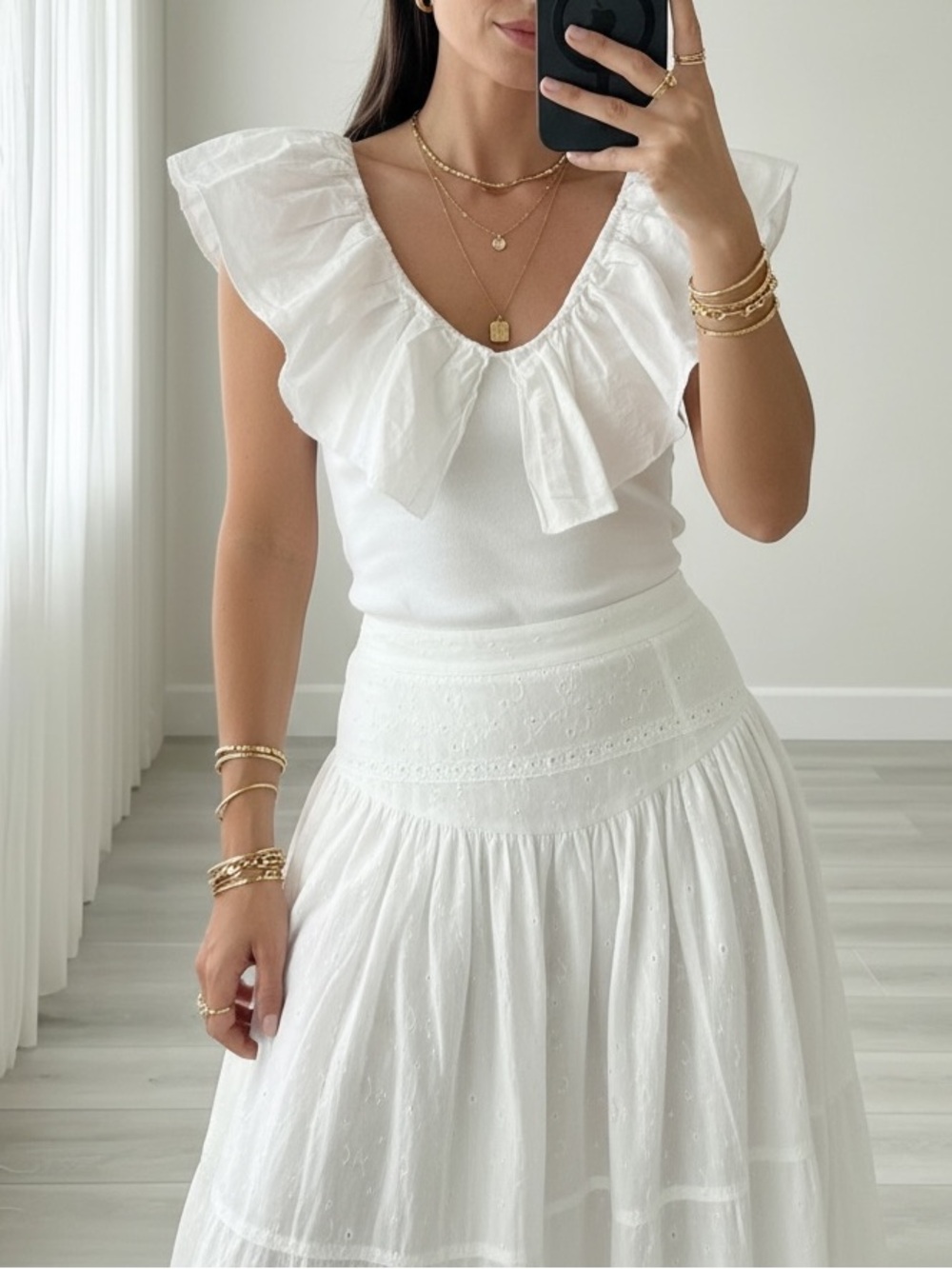 Vintage White Cotton Ruffle Collar Crop Tank